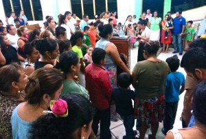 Families in Comalcalco praying for God's guidance and restoration