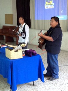 Francelia with our friend Anita Torres leading praise before class in Orizaba.